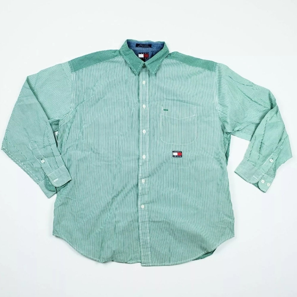Tommy Jeans Mens Size Large Green Button Down
